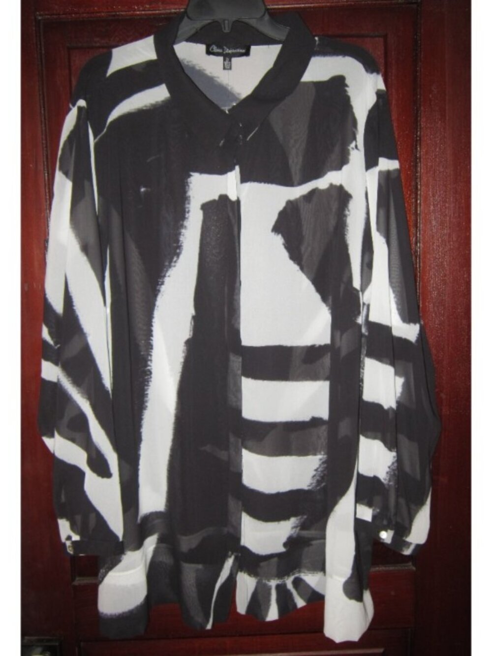 Claire Desjardins New Plus 3X Blouse Shirt Top Tunic Button Chiffon Artsy Print